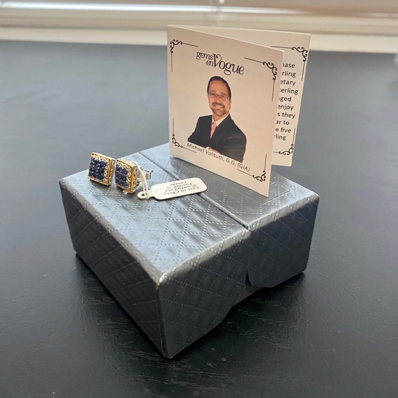 NWT Royal Blue Sapphire Square Cluster Earrings - Picture 13 of 16